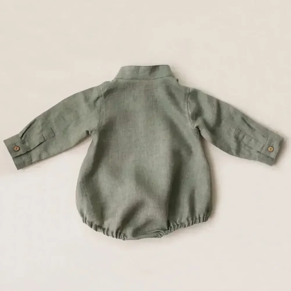 New Baby Boy Romper Linen Cotton Solid Color Newborn Jumpsuit Infant Clothes for Spring Autumn