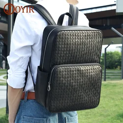 JOYIR Genuine Cowhide Leather Men's Backpack for Men Trendy Daypacks Woven Style Backpacks Fit 15.6' Laptop Business Travel Bag