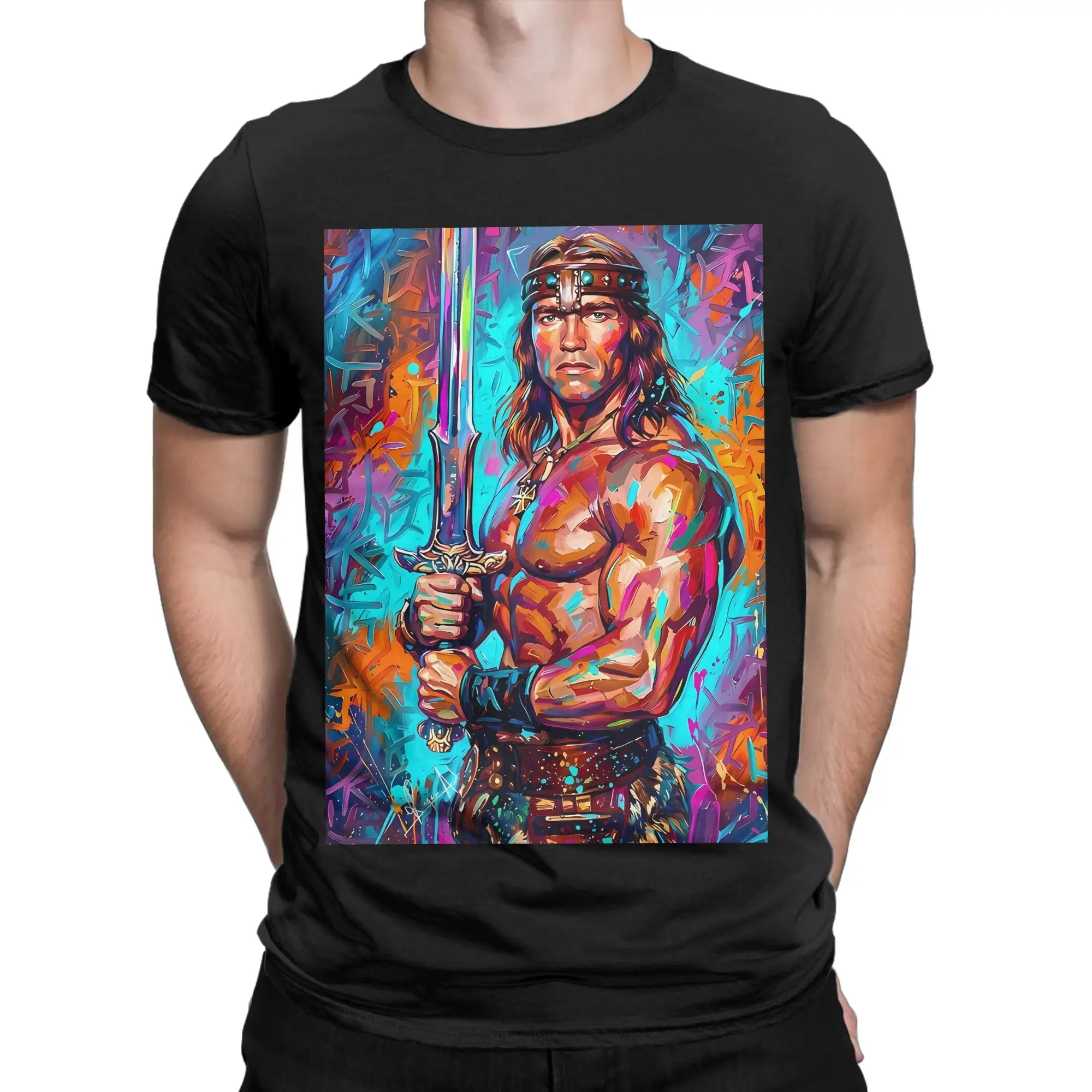 Conan the Barbarian Neon Barbarian Warrior Painting Novelty 100% Cotton T-Shirt Conan the Barbarian Tops Tees For Men