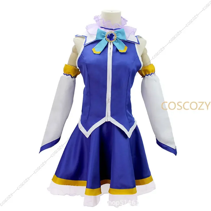 이 멋진 세계 아쿠아 블루 원피스 유니폼, 애니메이션 코노스바 신의 축복, 맞춤형 아쿠아 코스프레 의상, 가발