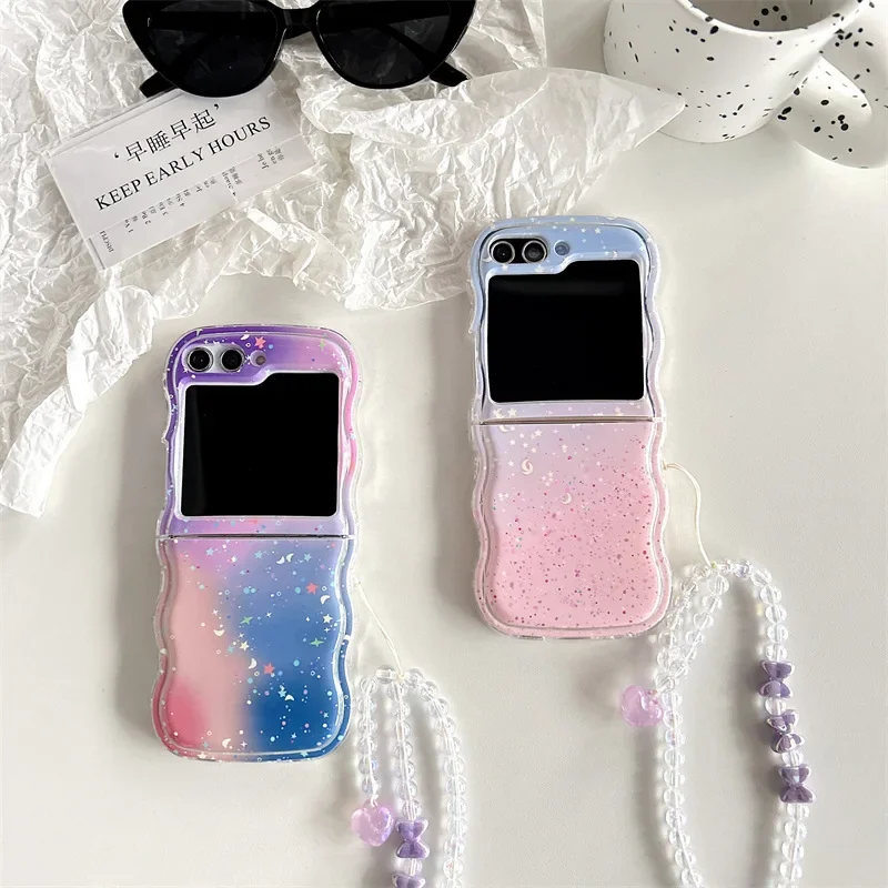 เคสโทรศัพท์ Star Moon สำหรับ Samsung Galaxy Z flip 6 5 4 3ฝาหลังป้องกันสำหรับ ZFlip4 ZFlip5 ZFlip6เคสผิวนอก