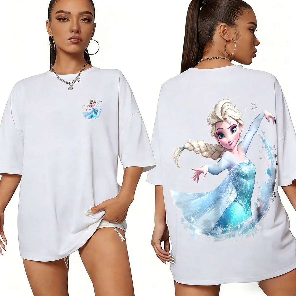 

Лето 2026, футболка с узором «Холодное сердце» Диснея, костюм для родителей и детей, высококачественные свободные топы из чистого хлопка с короткими рукавами, модные топы унисекс