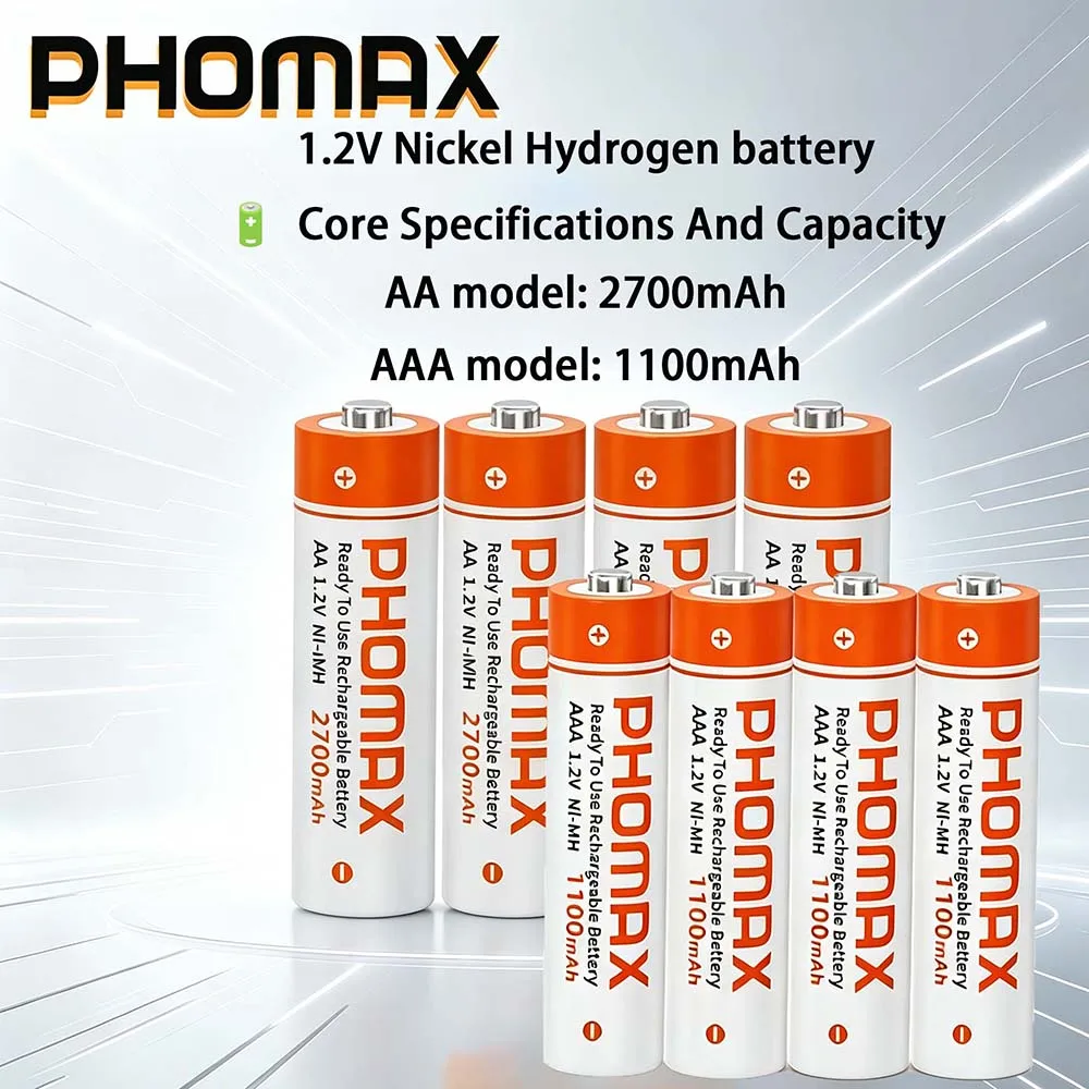PHOMAX 2700mAh 1.2V AA Rechargeable Batteries & 1100mAh 1.2V AAA Battery NI-MH AA AAA Rechargeable Battery For Camera Toy Remote