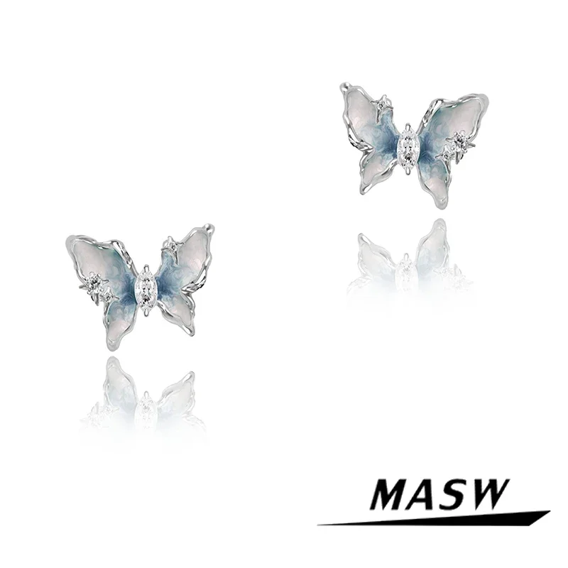 MASW Original Design Luxury Temperament Pretty Blue Butterfly Earrings For Women Girl GIft Fashion Jewelry Spring Summer Style