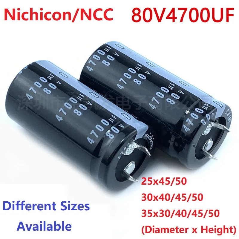 2 Pçs/lote Japão Nichicon/NCC 4700uF 80V 80V4700uF 25x4 5/50 30x4 0/45/50 35x3 0/40/45/50 Snap-in Capacitor Amplificador de FONTE de ALIMENTAÇÃO