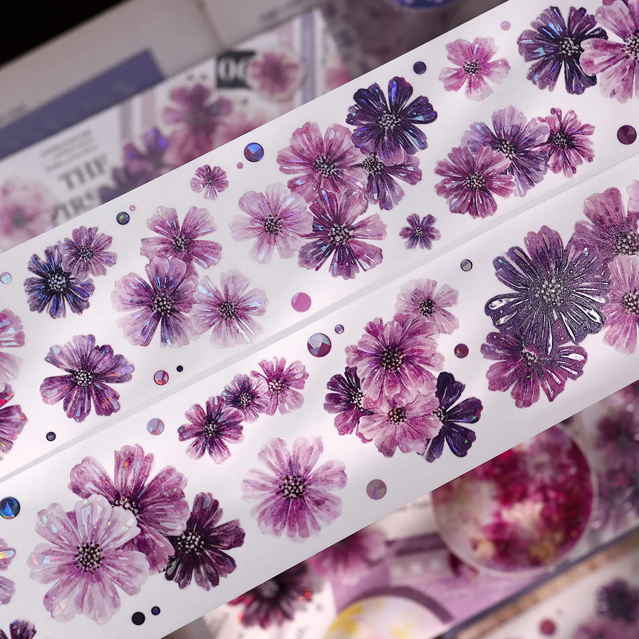 Misty Purple Retro Daisy Floral Washi PET Shell Shiny Die-Cut Tape for Journaling Scrapbooking DIY Craft