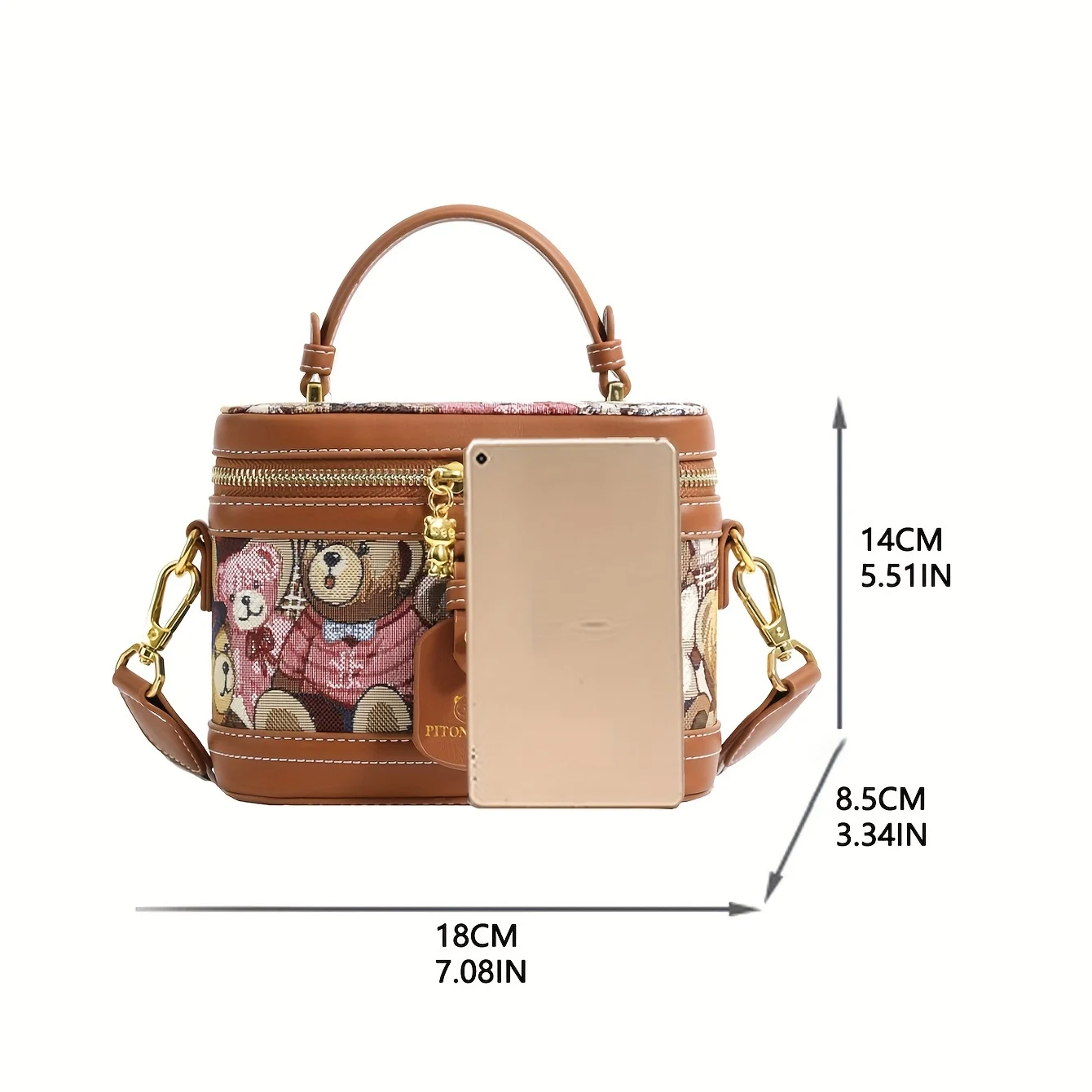 2024 New Cute Bear Pattern Bucket Bag, Cartoon Mini Box Handbag, Women Wide Strap Crossbody Bag Purse