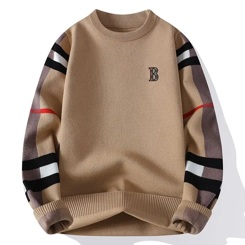 

Осенне-зимний новый модный мужской свитер с круглым вырезом и длинными рукавами, облегающая трикотажная рубашка с вышивкой, утолщенная и теплая