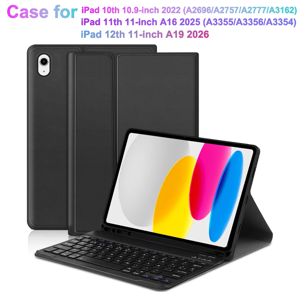 

Case for iPad A16/A19 11 Inch 2025/2026,Wireless Bluetooth Keyboard case for iPad 10th 10.9 Inch 2022,for iPad Smart Stand Cover