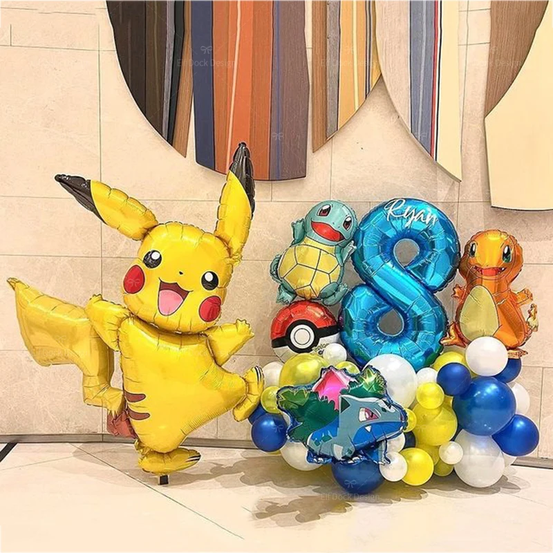 44pcs Cartoon Pikachu Charmander Bulbasaur Theme Foil Balloons Kids Birthday Party Baby Shower Party Decoration Supplies