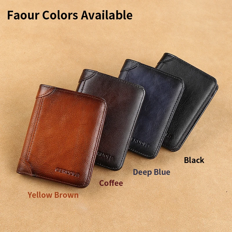 Mens Wallet  Genuine Leather RFID Blocking Card Holders Cowhide Trifold wallets for men GIFT Festival gifts