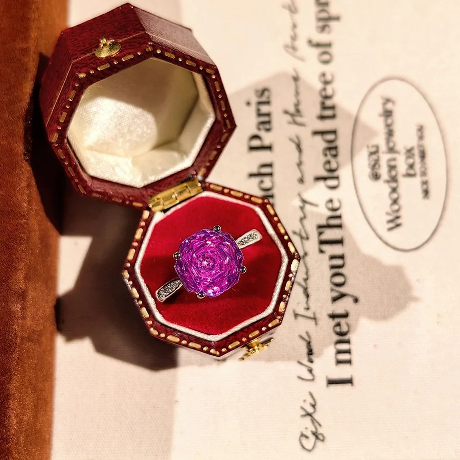 Octagonal Millennium Rose Cut Zircon Women Ring Exquisite Color Flower Shaped Zirconia 925 Silver Ring Valentine's Day Gift