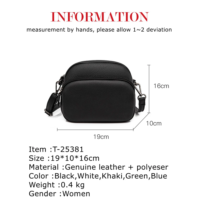 100% Genuine Leather Shoulder Bags For Women Rectangle Black Crossbody Luxury Designer Handbag Female Messenger Pocket