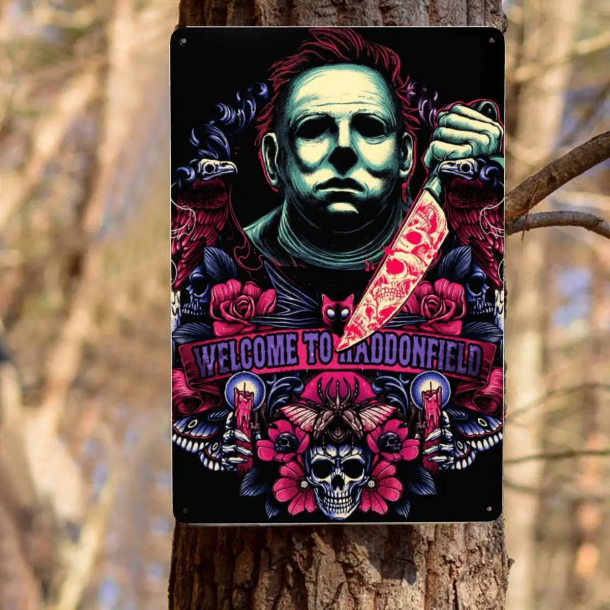 مايكل مايرز هالوين فيلم الرعب القاتل التسلسلي معدن القصدير تسجيل مستطيل علامات اللوحة بار مقهى مطعم جدار فن الديكور