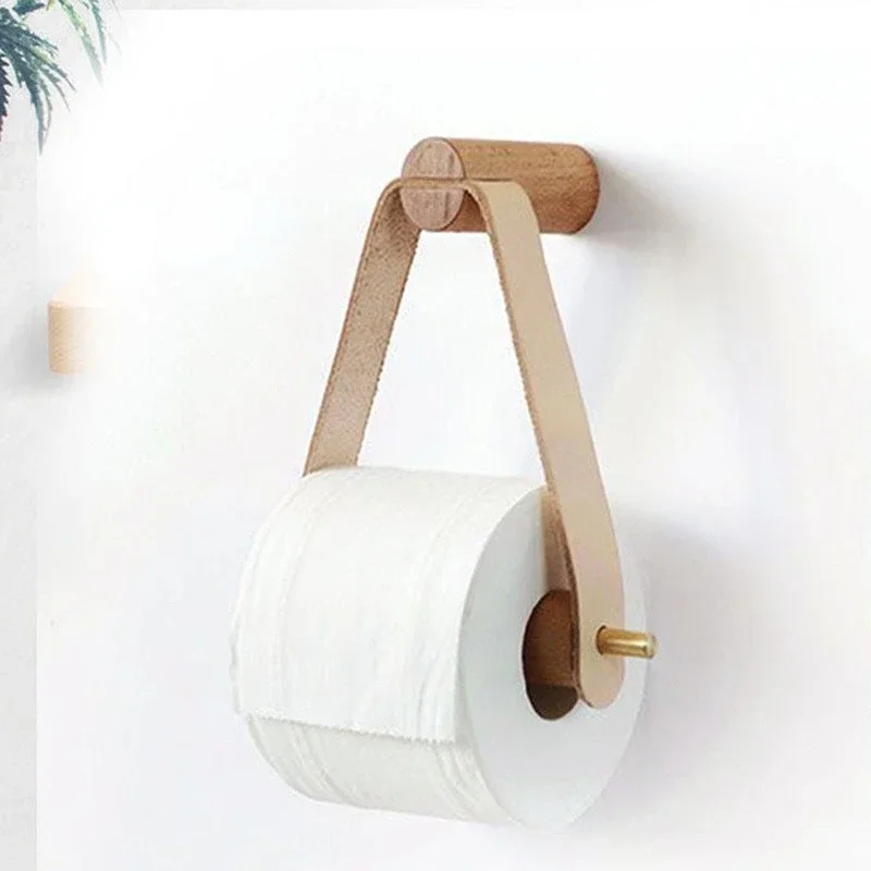 Kitchen Vertical Tissue Holder Tilet Wooden Wall Paper Roll Holder Creative Nordic Bathroom Perforated Tissue Holder