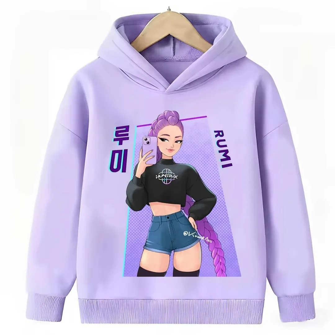 Neues Cartoon-Kapuzensweatshirt, geeignet für Damen und Herren, warmes, lila Oberteil für Kinder, modisches, lässiges Kinderkleidungsstück. – Detail 8