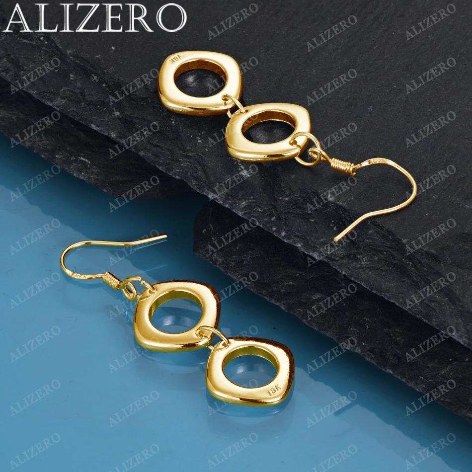 

ALIZERO 18K Gold Double Square Drop Earrings For Women Wedding Party Gifts Fashion Jewelry Wholesale 925 Sterling Silver Earring