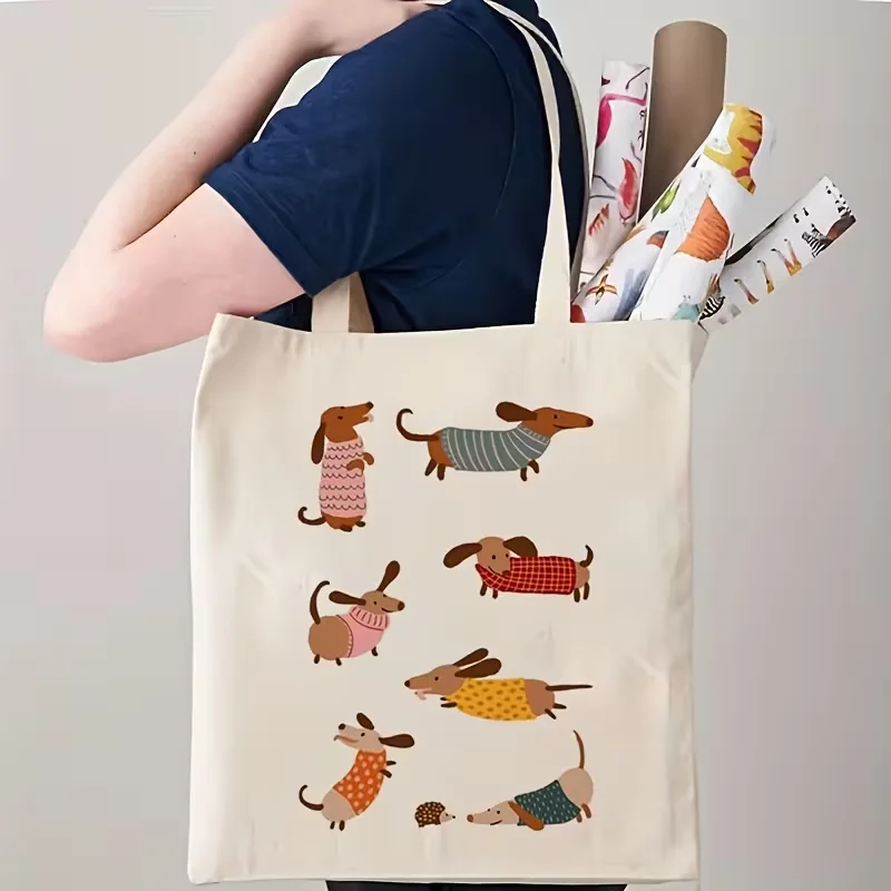 Dachshund Print Tote Bag - Cute Sausage Dog Design,Shopping & Storage Bag,, Perfect Gift for Dog Lovers,Grocery Shopping Bag