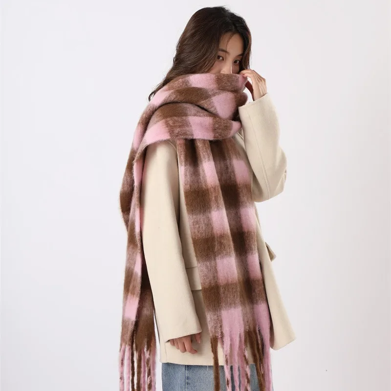 Plaid Fringed Women's Scarf Autumn/winter Thickened Neck Warmer Color Block Imitation Cashmere Men And Women