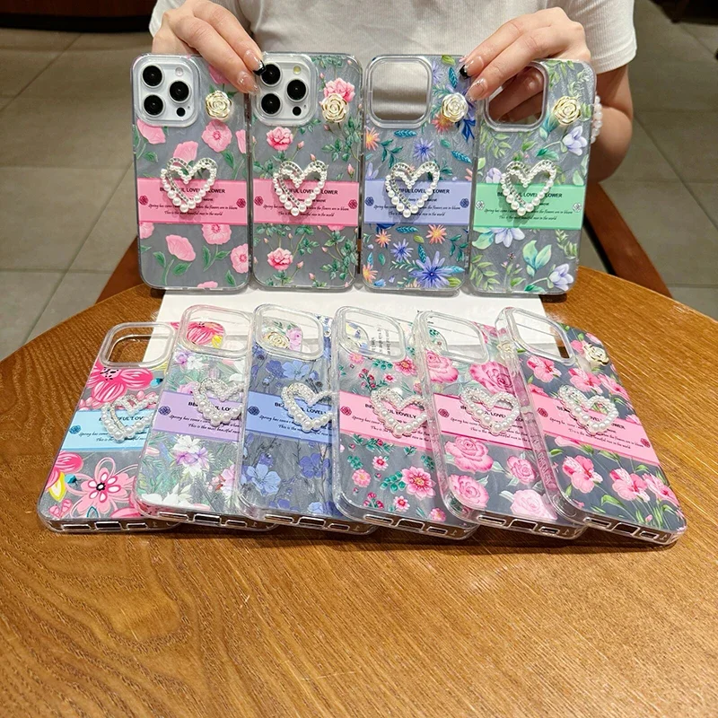 ثلاثية الأبعاد أزهار لطيفة الحب القلب ريشة الغزل سيليكون جراب هاتف آيفون 15 14 13 12 11 برو ماكس X XR XS 7 8 زائد واضح الوفير غطاء #2