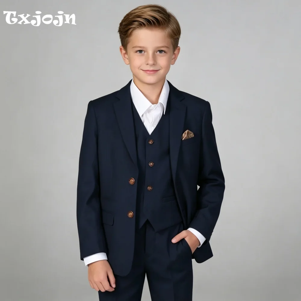 Casual Smart Solid Boys Suit Jacket Pants Vest 3 Piece Set Formal Blazer for Kids Wedding Tuxedo Suits 2-16 Years Custom Clothes