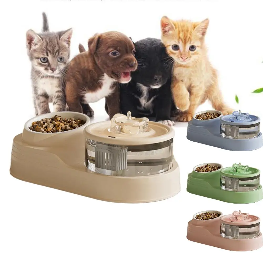 Pets Water Fountain Auto Filter USB Electric Mute Cat Bowl Feeder 2-in-1 Filtring Recirculate Pet Drinker Mute Drinker Cat D9Y8