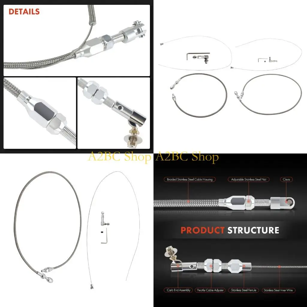 A2BC Universal Braided Throttle Cable Easy Installation Throttle Cable Assembly with Wrench Stainless Steel Construction