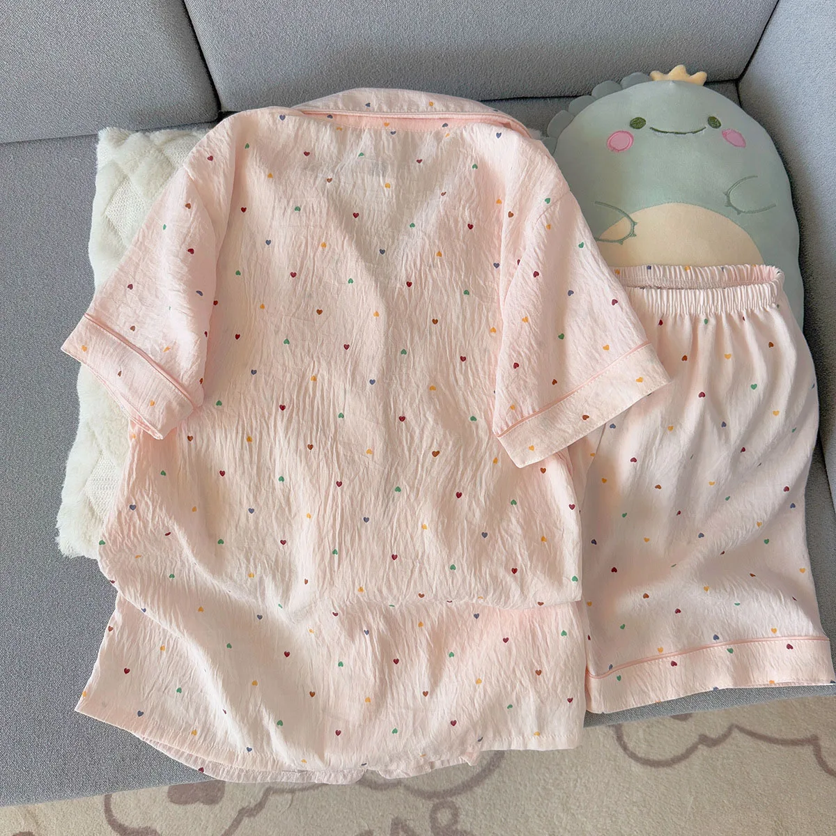 Women'S Printed Polka Dot Cotton Pajamas Set Short Sleeved Top And Shorts 2-Piece Casual Comfortable Home Sweet Print Sleepwear view 3