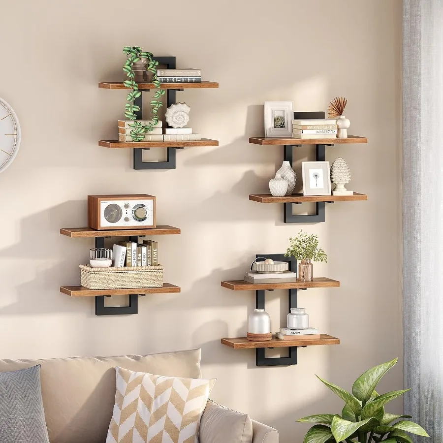 

Floating Shelves 15 Inch Wall Shelf Set of 4 Wall Mounted Storage Shelves 2Tier Hanging Bathroom Shelves for Living Room Bedroo