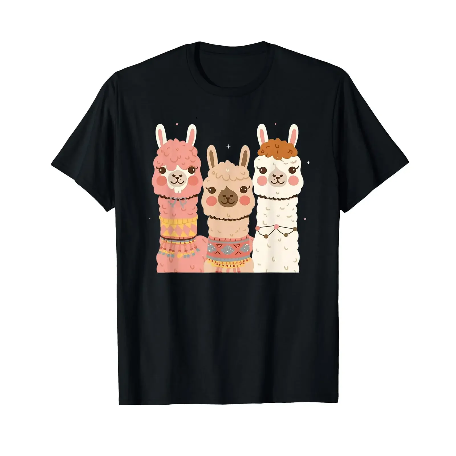 Happy Cute Llama Fan Characters T Shirt vintage Washed graphic Versatile Casual Comfortable Unisex Stretched fashion Breathable