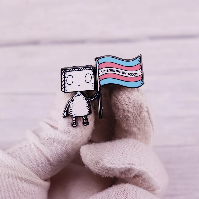 Binaries Are for Robots Enamel Pin LGBT Trans Pride Brooch Badge Clothes Hat Backpack Decoration Jewelry Accessories view 3