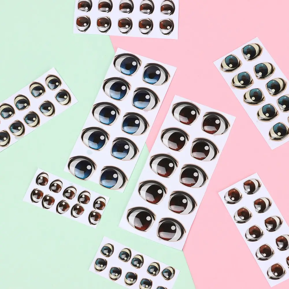 10Pair Multi styles Brown/blue Cute Cartoon Eyes Stickers Doll Face Organ Paster Decals DIY Eye Chips Doll Accessories