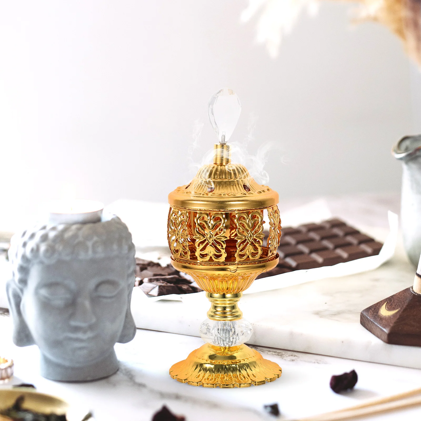 

Incense Burner Metal Aromatherapy Holder Charcoal Desktop Portability Incenses Burners Golden