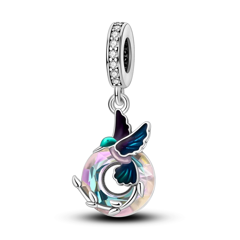 925 Sterling Silver Blue Murano Bead Pansy Flower Dangle Charm Fit 4MM hole diamete Bracelet And Necklace Jewelry Gift