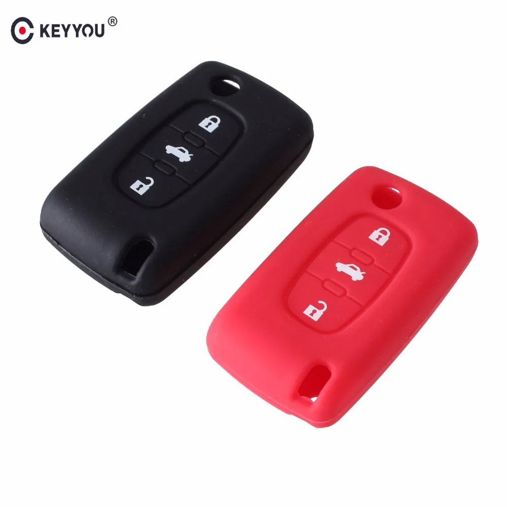 

KEYYOU 3 кнопки силиконовый чехол для ключей от машины, чехол для PEUGEOT 206 207 307 308 407 408, защитный чехол для пульта дистанционного управления