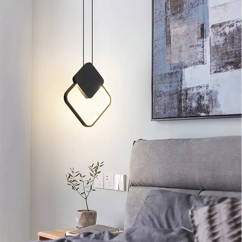 Dinning Room Lamp Kitchen LED Pendant Light Bar Black Ceiling Lights Bedroom Chandelier Lighting 15W Warm White LED Bulb Holder