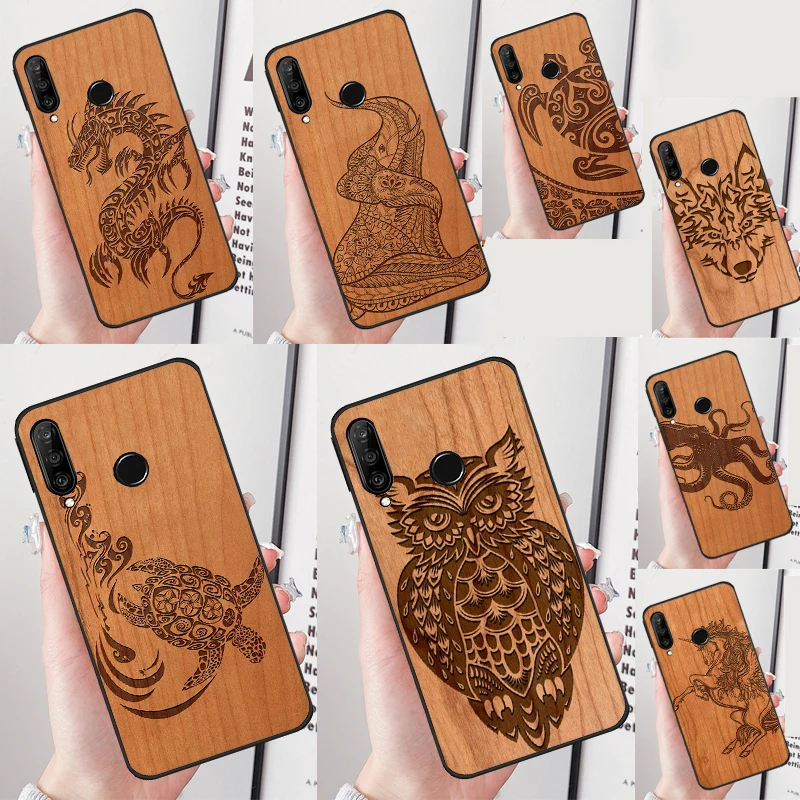 Turtle Elephant Dragon Wood Case For Huawei Nova 3i 8i 11i Y90 Y70 Y60 Y61 Nova 5T 9 10 SE P40 P30 Lite Mate 60 P60 Pro