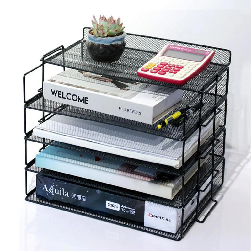 Metal Multifunction A4 Document Trays File Paper Letter Holder Stationery Storage Bookend Office School Supplies Desk Organizer