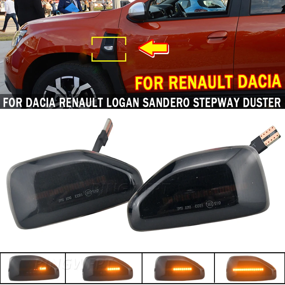Indicador lateral dinámico LED, luz indicadora de giro para Dacia Logan 2 Sandero 2 Duster Stepway Renault Sandero, 2 uds.