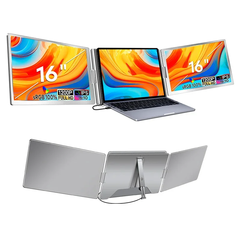 2025 1920*1200 FHD Screen 16 Inch Portable Triple with Dual LCD Screen Placed on the Desk USB for Laptop Use