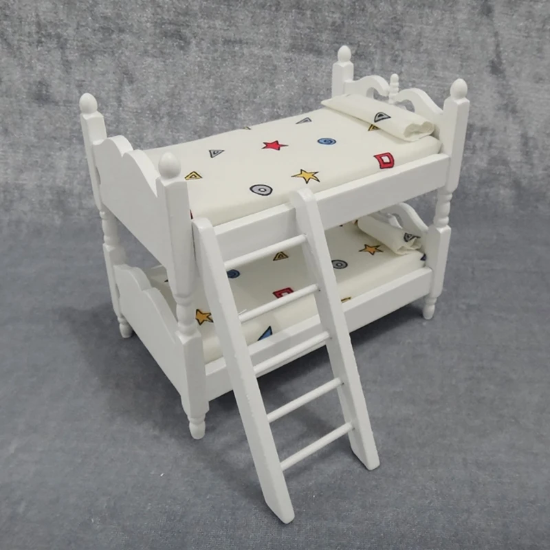 1:12 Dollhouse Miniature Kids Bedroom Furniture Bunk Bed Doll House Decor Pretend Play Furniture Toy