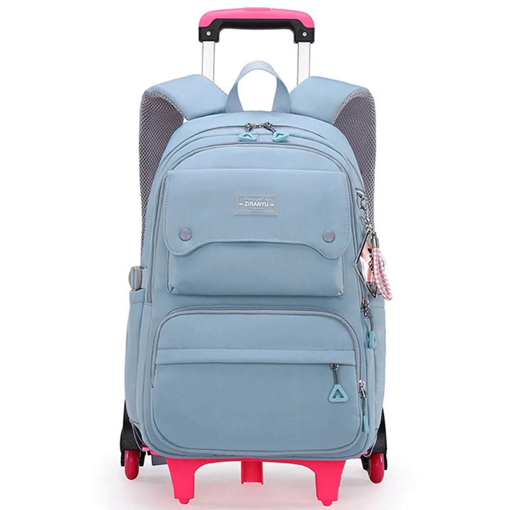 Removable Schoolbag Backpack For Girl 2/6 Silent Wheel Trolley School Bag Kid Luggage Student Travel Drag pull Book Pack Handbag