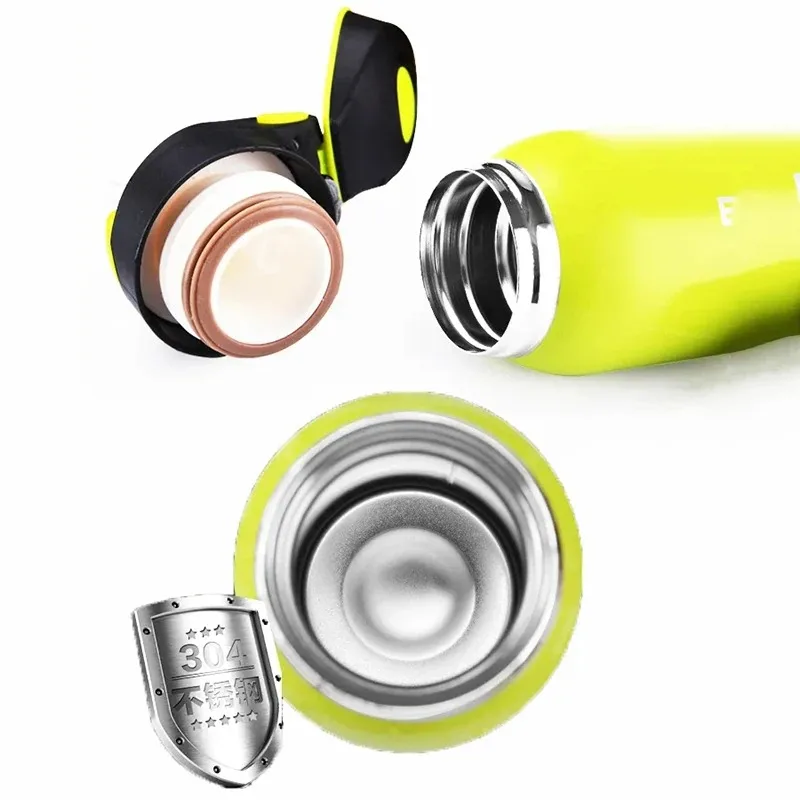 500ML Bicycle Water Bottle Vacuum Stainless Steel Cycling Water Bottle Double Walled Simple Thermo Mug Insulated With Straw