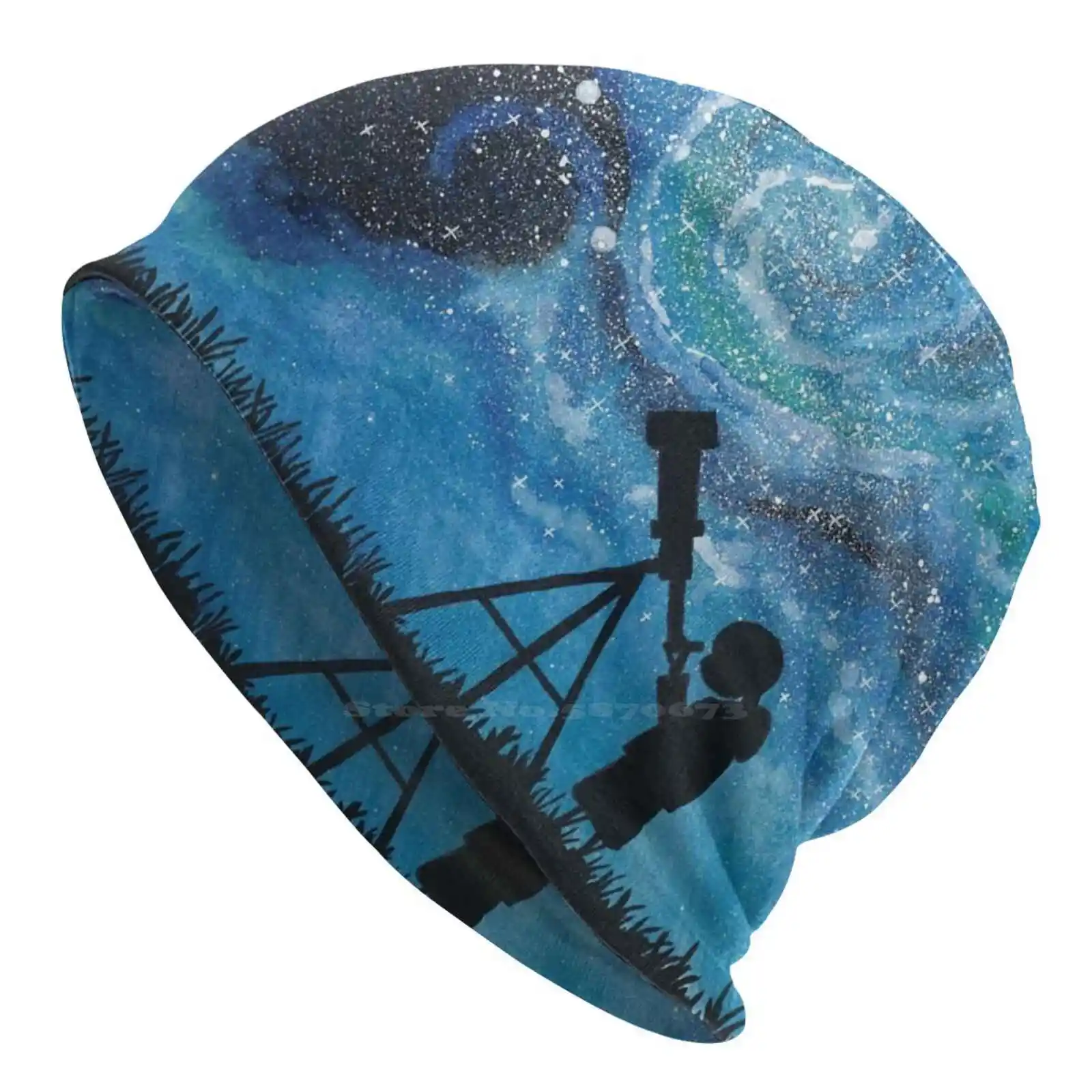 Observing The Universe ~ Watercolor Painting Knitted Hat Warm Beanie Outdoor Caps Watercolor Stars Space Starry Sky Night Sky