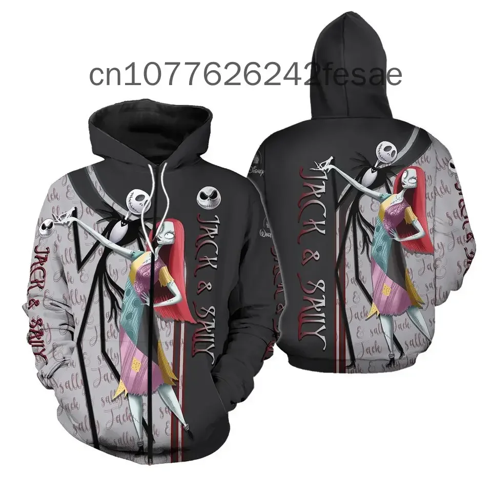 

2024 New Disney Animation The Nightmare Before Christmas Men's Hoodie 3D Printing Jack Skellington Pattern Pullover Streetwear