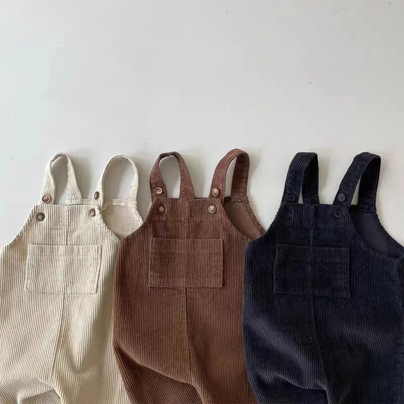 Autumn new product 0-2 years old trendy male and female baby solid colour corduroy basic simple casual suspender trousers 3 029