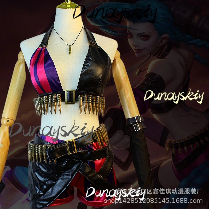 Jinx Cosplay Costume Wig Full Sets Anime Game League of Legends Halloween Party Outfits for Girls Women Costume Customized