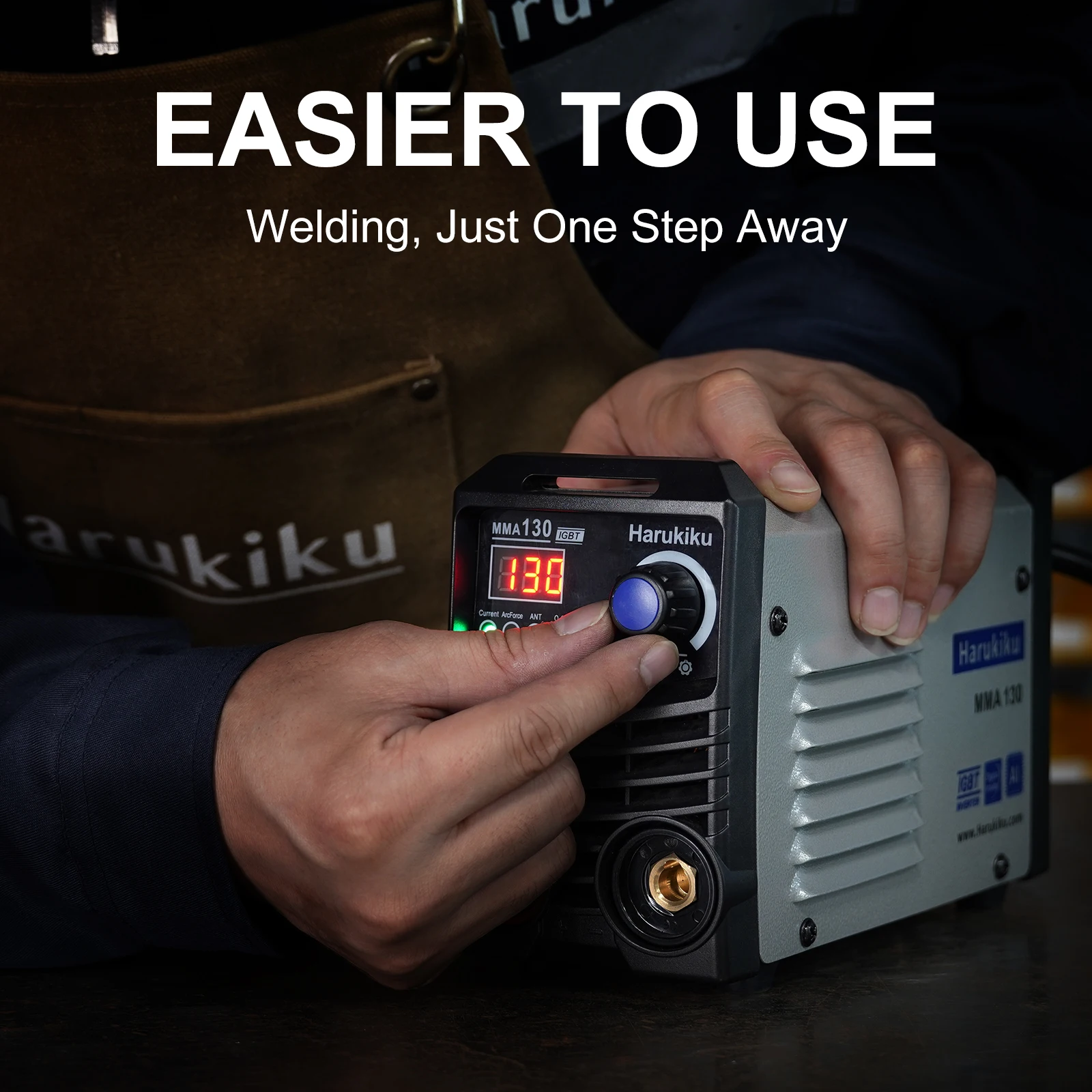 Harukiku 130A 110V Mini Portable MMA‑130 Stick Welder, Light‑Weight Household Easy‑Use Welding Machine, IGBT Inverter, Adjustable Arc‑Force Current, Anti‑Stick Function, Beginner‑Friendly Electrode Welding Machine