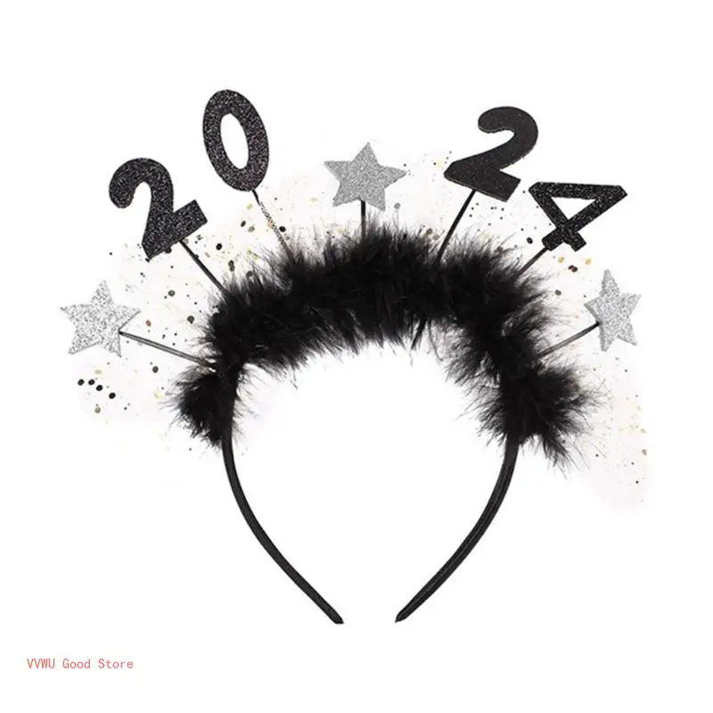 2024 Headband New Year Headband 2024 Star Headband New Year Hair Hoop Party Headwear Happy New Year Hair band Women Girl