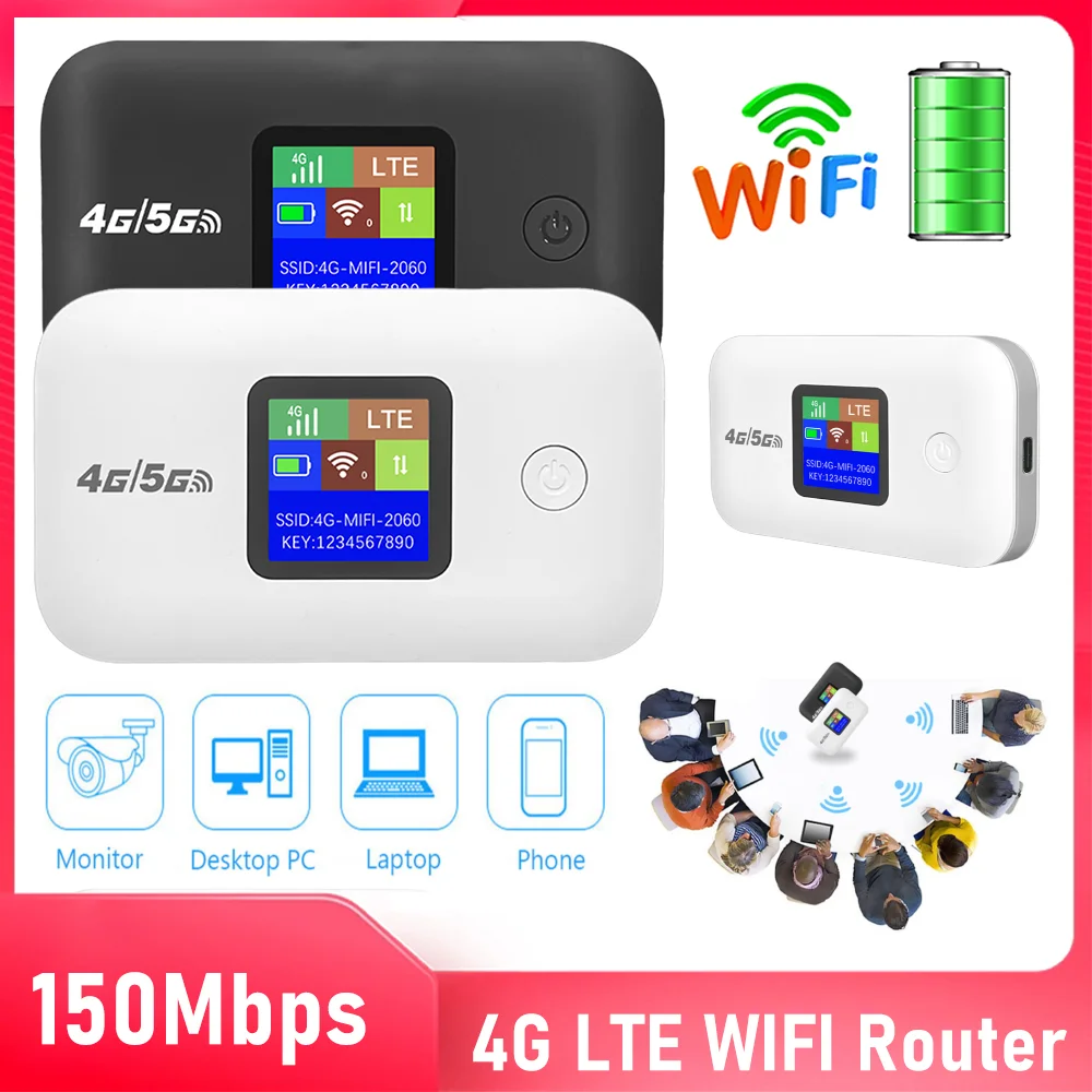 

4G LTE Портативный Wi-Fi-маршрутизатор Беспроводной Wi-Fi 3000 мАч Мобильная точка доступа 150 Мбит/с Беспроводной интернет-маршрутизатор со слотом для SIM-карты для дома